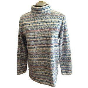 Croft & Barrow Womens S Mock Neck Fleece Pullover Sweater Blue Geometric